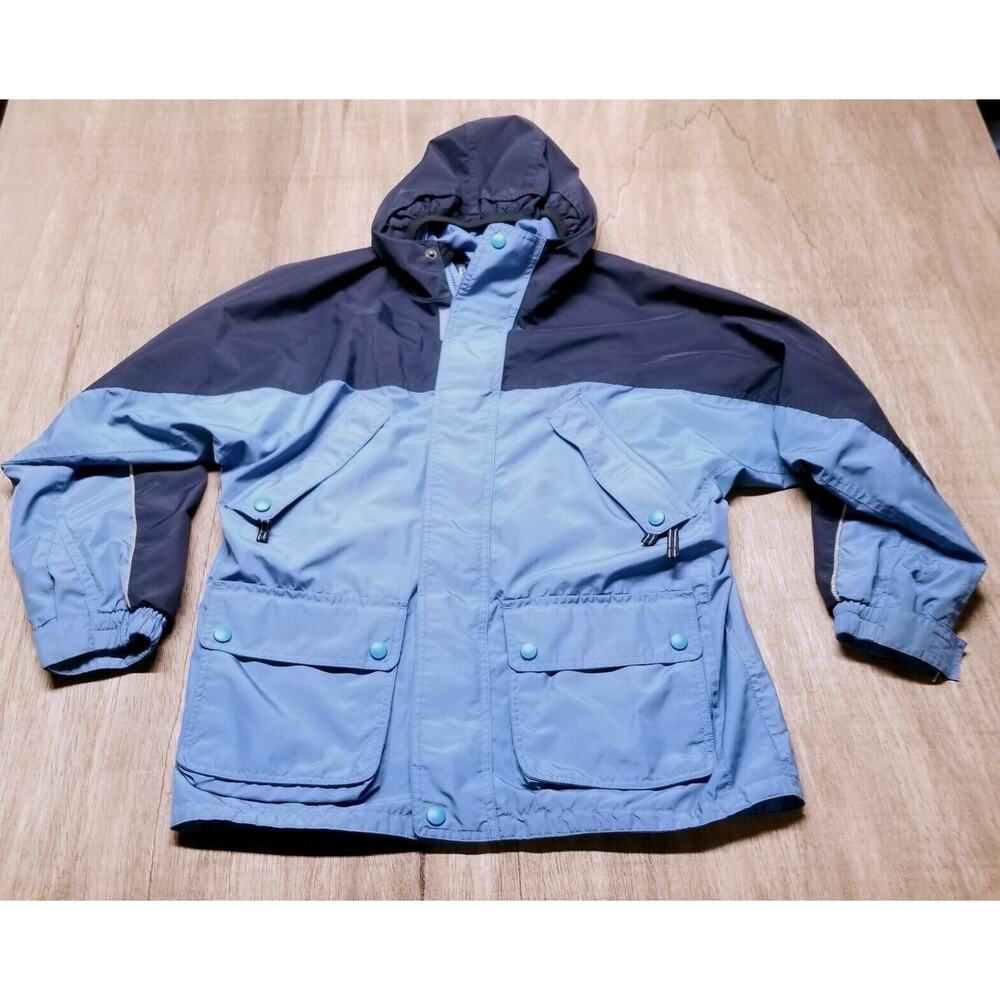 Lands End Zip Windbreaker, Hooded, Pockets, Women's Size M 10-12, Blue Gorp
